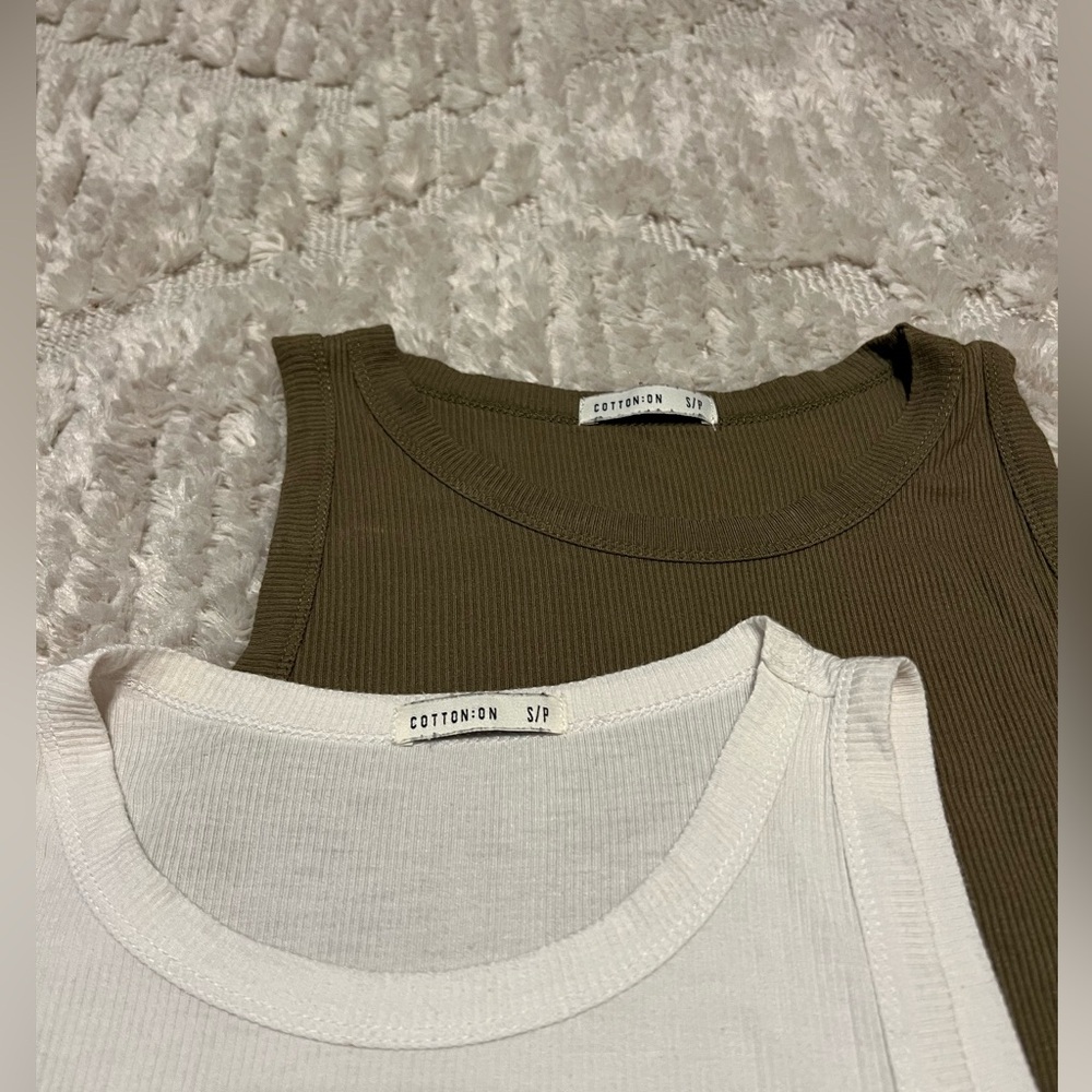 Cotton On Women's Tank Tops - Classic White and Olive Green